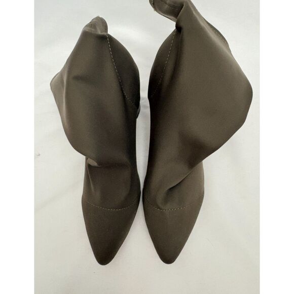 Womens Olive Green Sock Fit Boots Block Mid High Heel Stretchy Lycra 9 Sexy - Picture 4 of 8